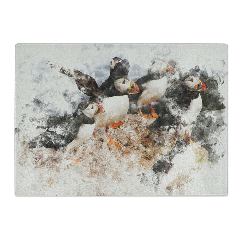 Atlantic Puffin Birds Vol.3 Watercolour Chopping Board, 0.4cm H x 28.5cm W x 39cm L