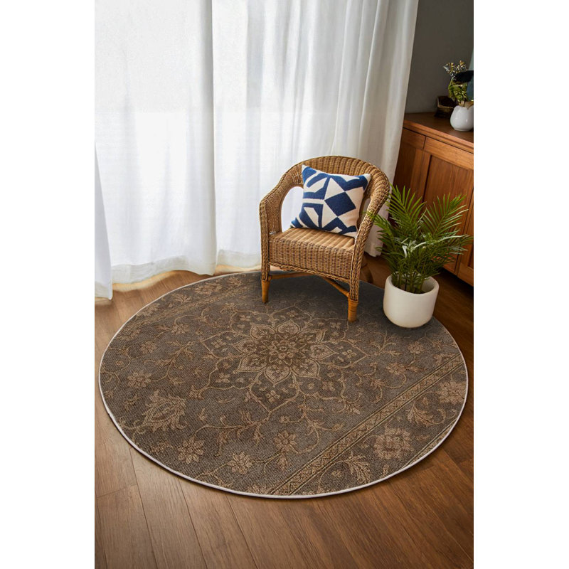 Tapis oriental en coton et polyester à imprimé numérique Trapp Collection, Rond 3 pi 4 po
