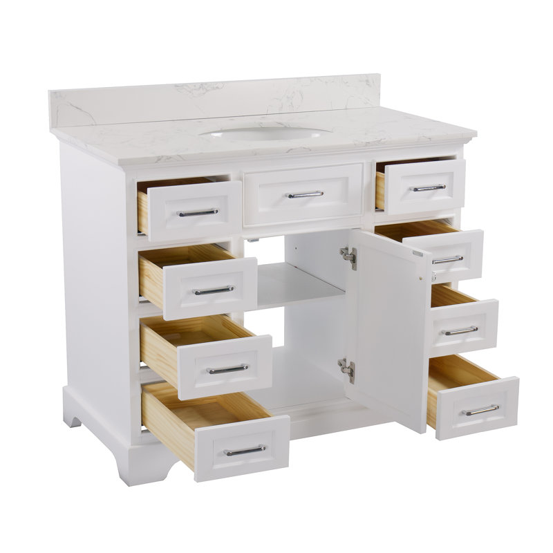 Ensemble de meuble-lavabo simple 42 po Ronnie, Blanc, Marbre d'ingénierie