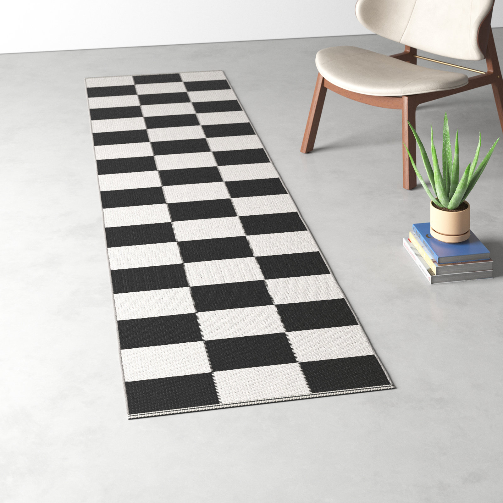 Alvana Black Ivory Hand-Woven Cotton Rug, Runner 2'3" x 9'