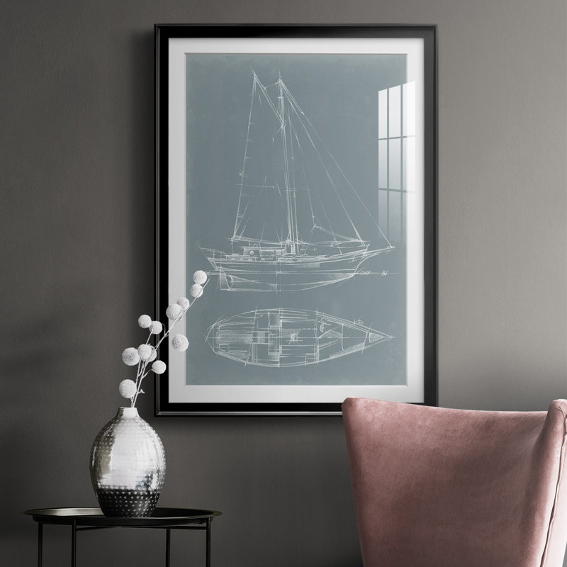 Yacht Sketches III, reproduction d'art encadrée, H 42,5 po x l 30,5 po x P 1 po, Cadre noir