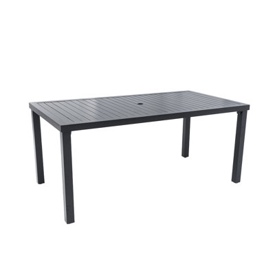 Modern 35.5"x67" Rectangular Outdoor Patio Dining Table with Post-Leg Design, Rust-Free & Weather-Resistant, Adjustable Foot Pads, Umbrella Hole with Matching Cover