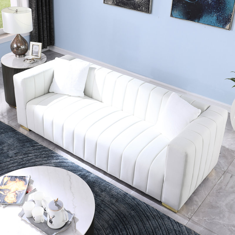 Velours blanc 3 avec motif cannelé élégant et coussins de style multi densité
