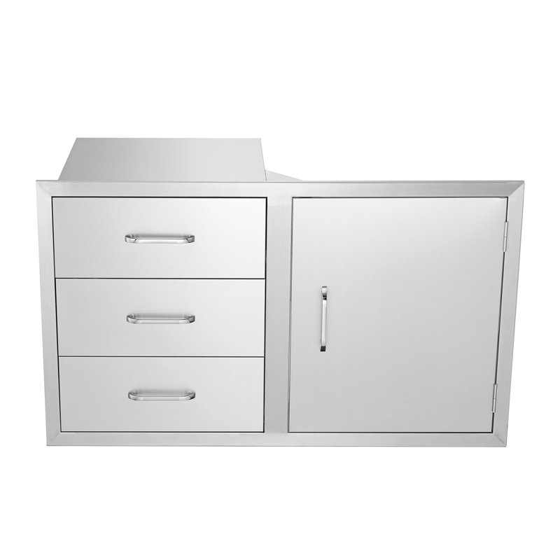 Porte d'entrée de cuisine 38,3 "et triple tiroir combo - Panneau d'accès pour îlot de barbecue en acier inoxydable de qualité supérieure avec rails à glissement lisse