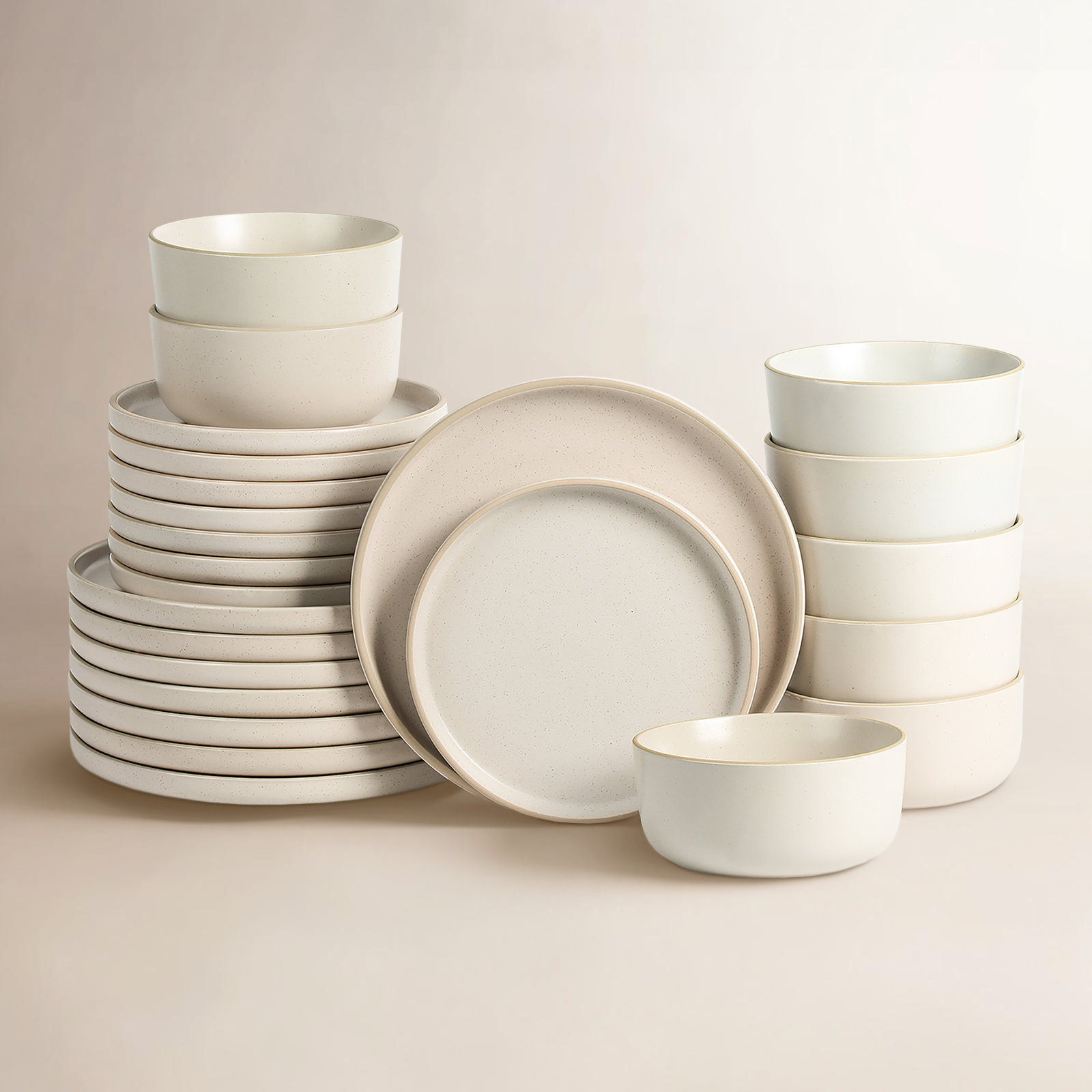Amber Stoneware Dinnerware Set, White