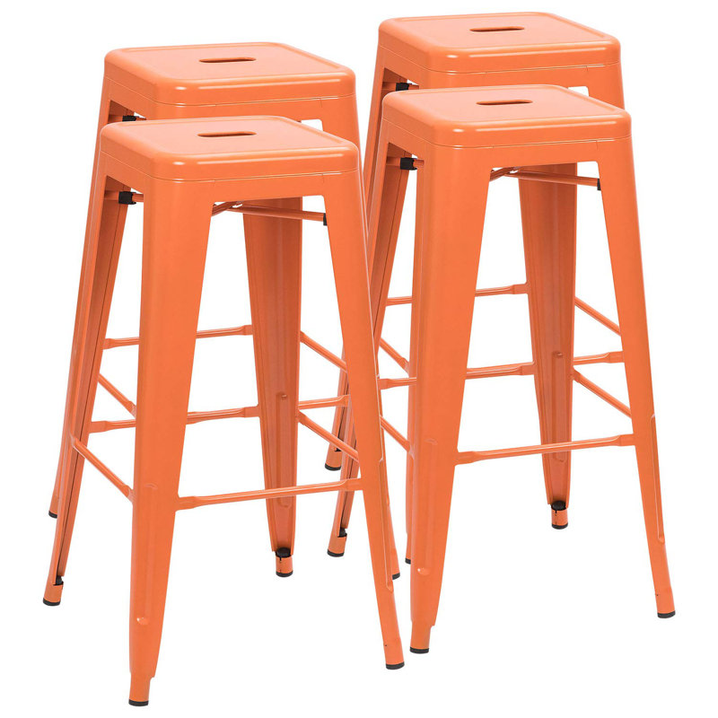 Holubice 30" H Stackable Backless Metal Bar Stools, Orange