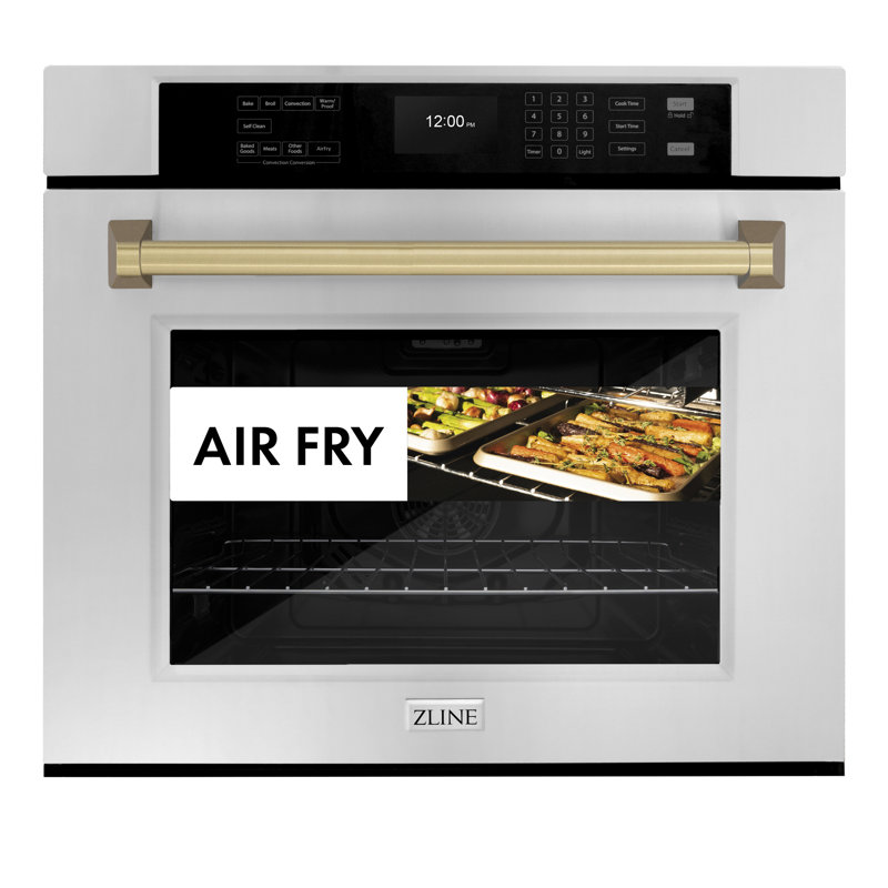 ZLINE 30 in. Autograph Wall Oven w/ Air Fry in Black Stainless Steel with Gold Handle, Champagne Bronze, Stainless Steel