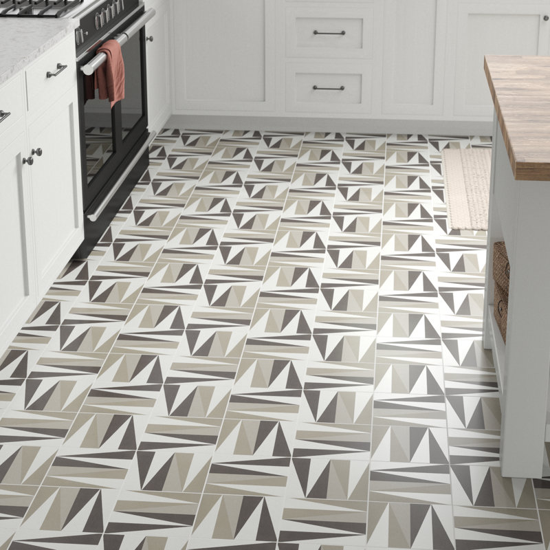 Carreau de porcelaine 8 po x 8 po Encausto, Blanc / Brun