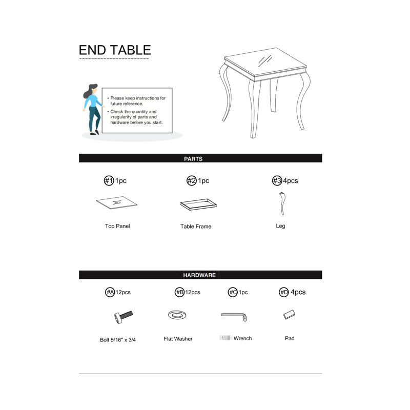 Table de bout de style classique avec structure en acier inoxydable et plateau en verre noir pour les pieds en argent trempé transitionnel du salon