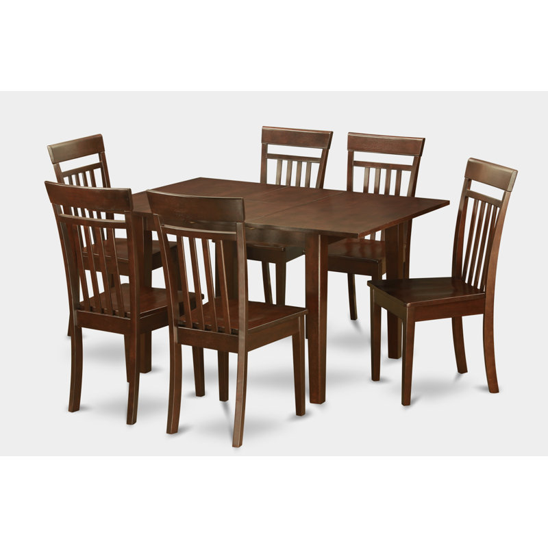 Ensemble de table de salle à manger 7 pièces composé d'une table rectangulaire avec rallonge papillon et 6 chaises de salle à manger, acajou
