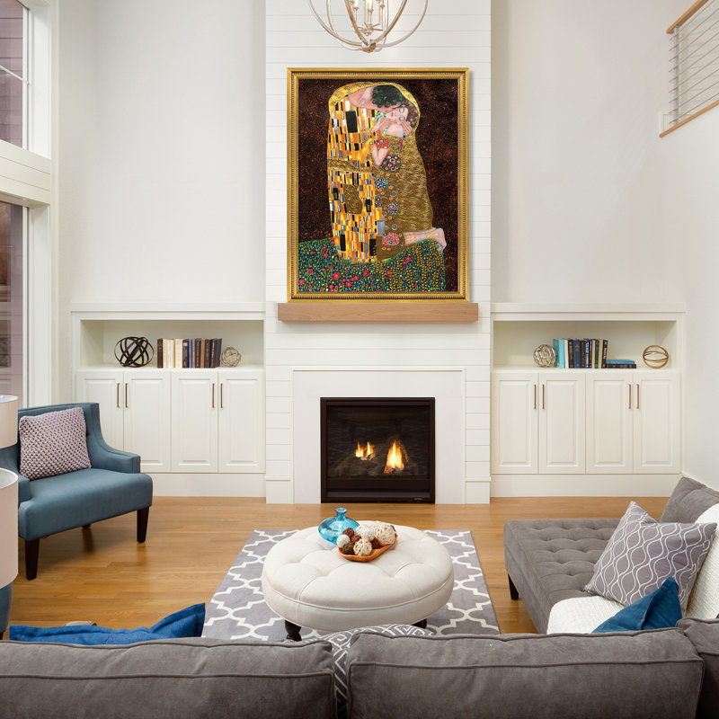 The Kiss (Full View - Luxury Line) by Gustav Klimt - Painting on Canvas, Versailles Gold Queen Frame, 35" H x 45" W