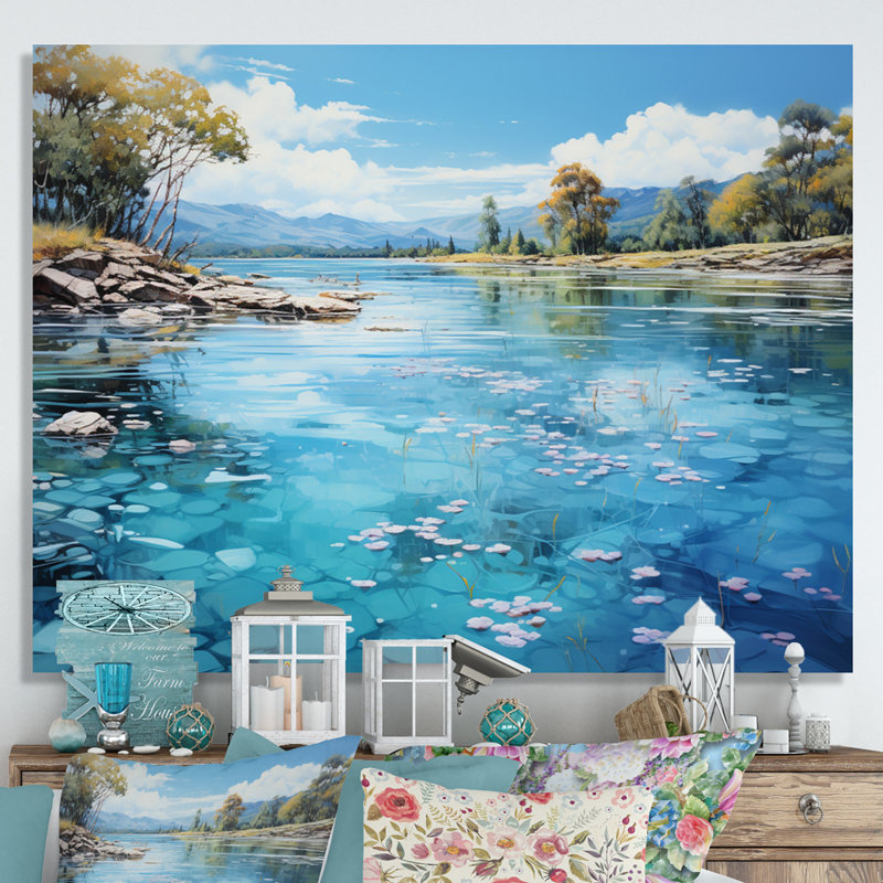 River Azure Mirrors I - Landscapes Canvas Wall Art, H 16 po x l 32 po x P 1 po, Toile tendue