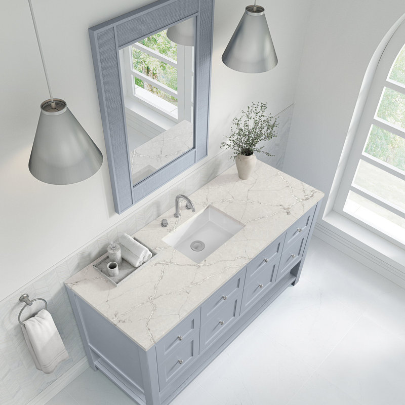 Breckenridge 60'' W Single Vanity, Victorian Silver Silestone, Serenity Blue, Widespread