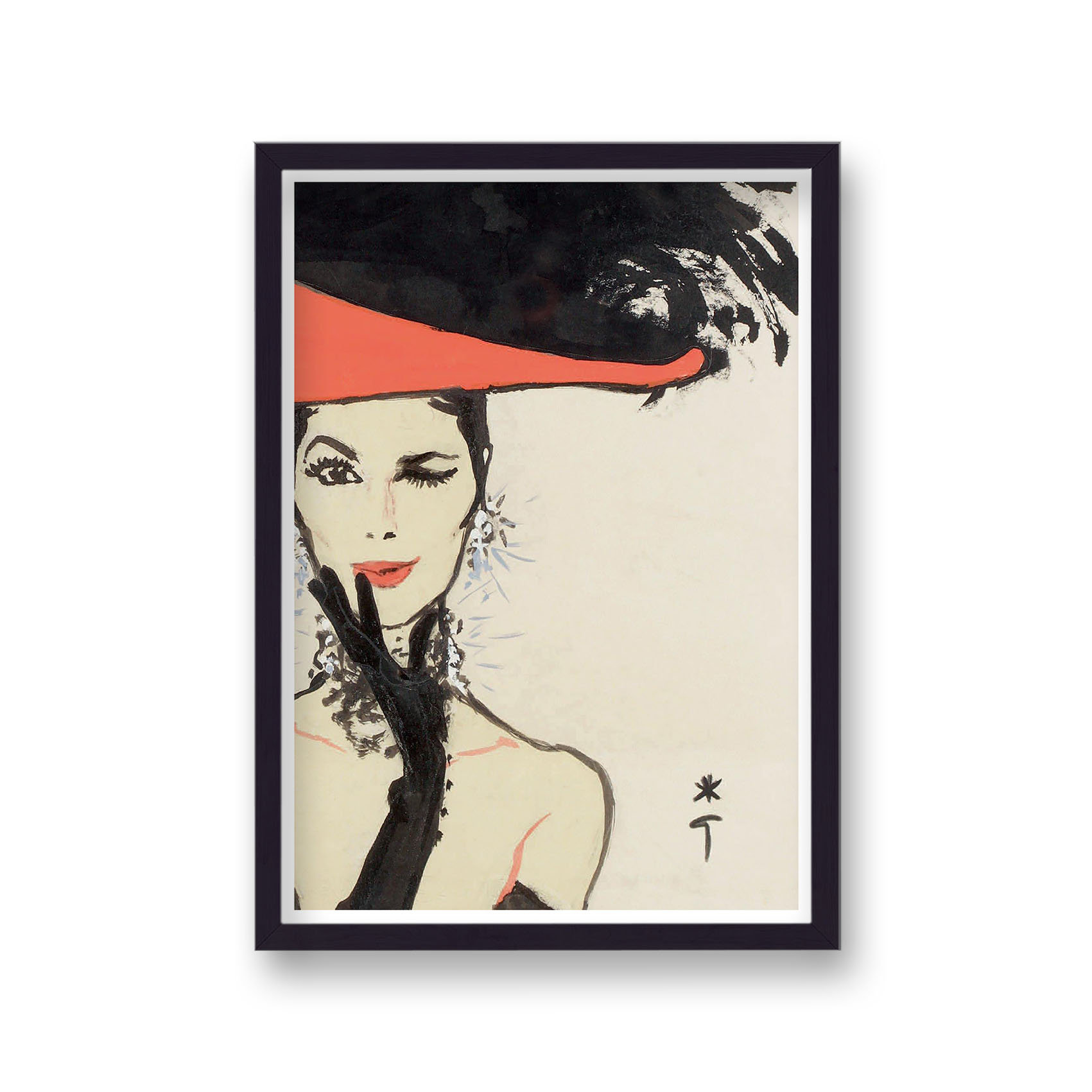 Rosdorf Park Woman In A Black Feathered Hat by Rene Gruau - Single ...