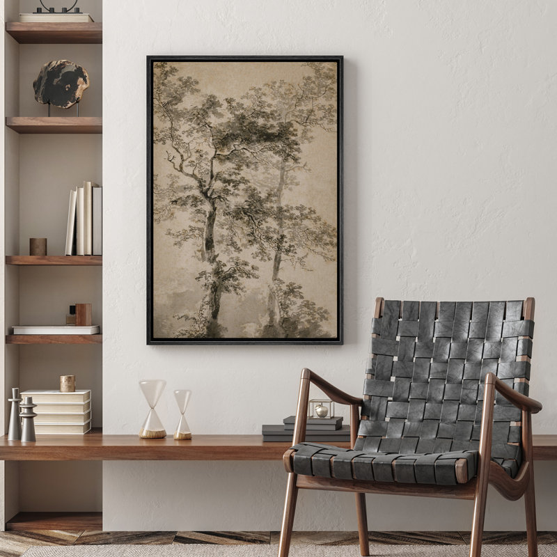 «Greenish Grey Forest Trees», reproduction d'art rétro encadrée sur toile, H 24 po x l 16 po, Noir, noir, noir, noir