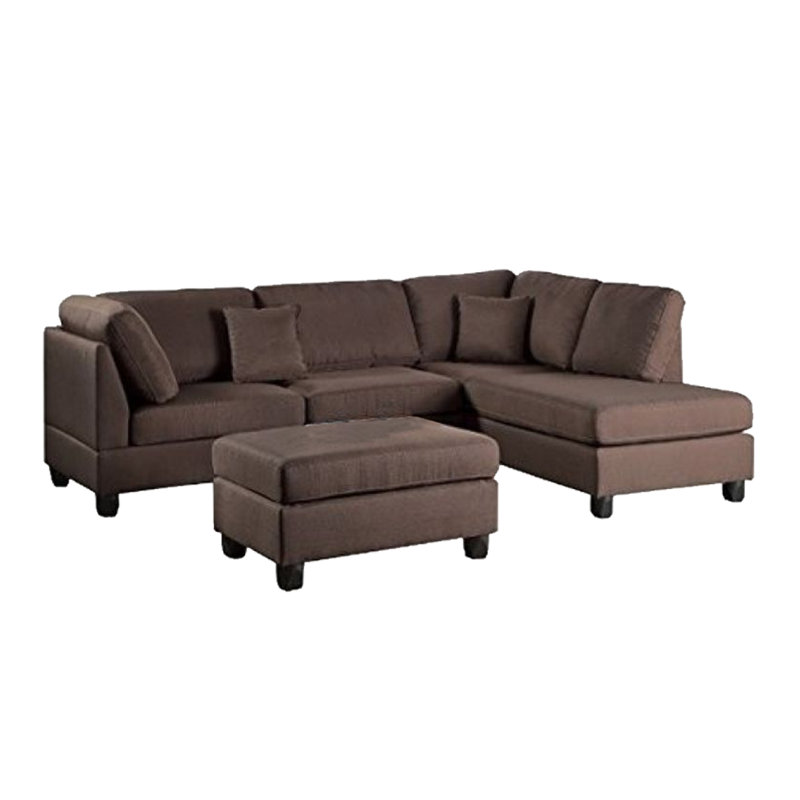 Safeer Upholstered L-Shaped Sectional Reversible, Chocolate Brown