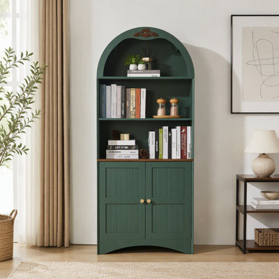 Armoire de rangement autoportante autoportante et arquée avec surface anti-rayures et tablettes réglables pour le salon