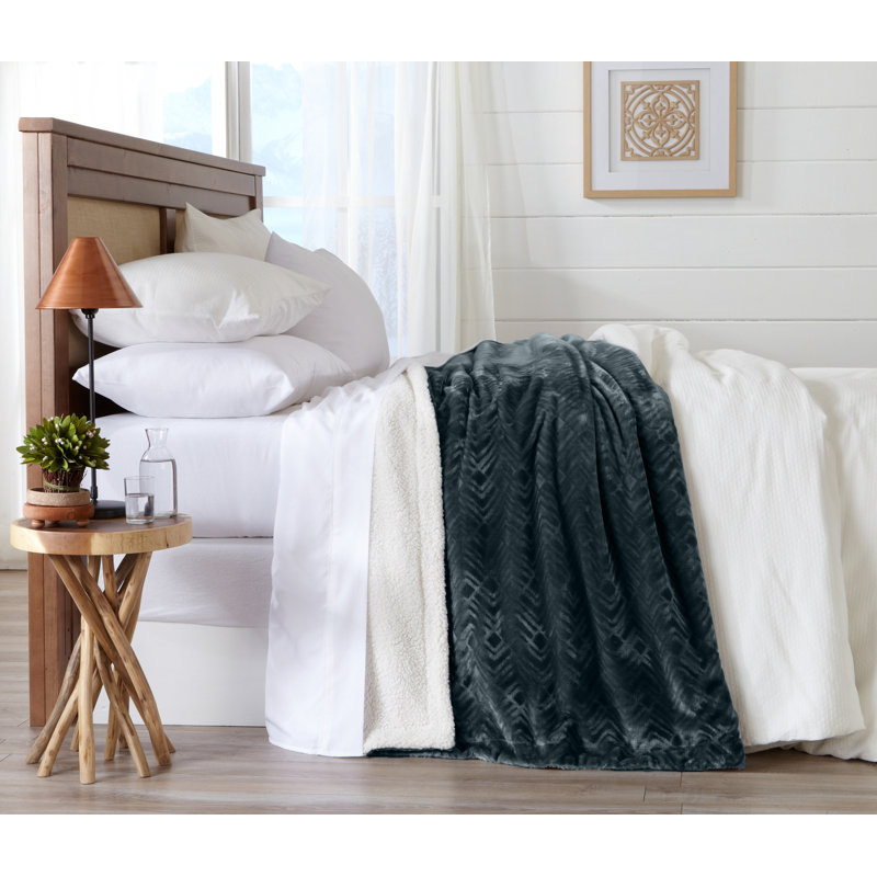 Charcoal Reversible Sherpa Fleece and Velvet Plush Throw Blanket