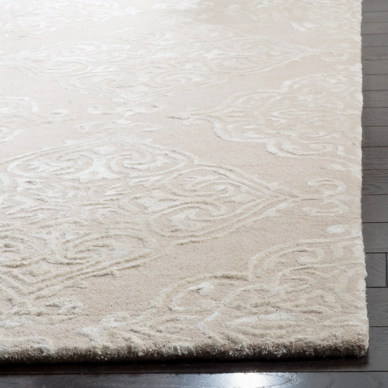 Bernon Hand Tufted Viscose/Wool Damask Rug in Beige, Rectangle 5' x 8'