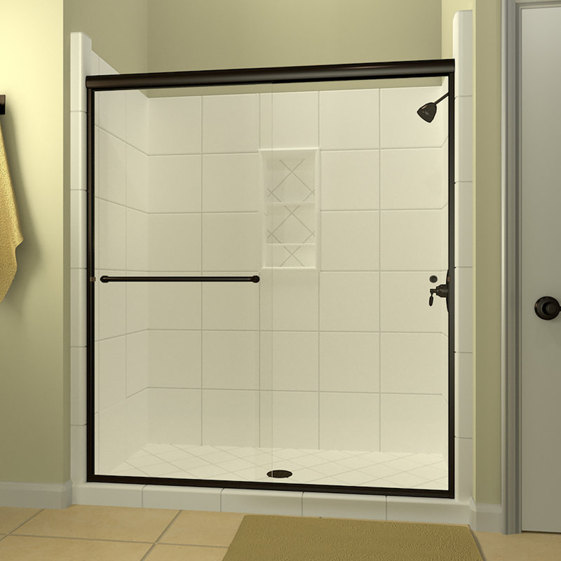 Leser - W x 70.375'' H Bypass Door Frameless Shower Door with, Rain Glass, Brushed Nickel, Right Opening