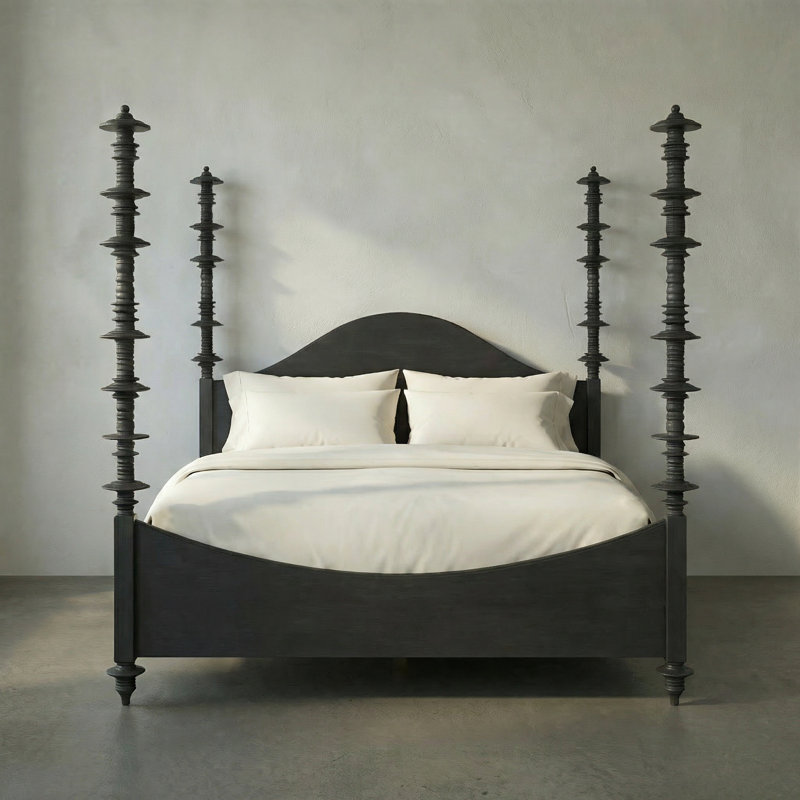 Ferret Solid Wood Four Poster Bed, King, Pale