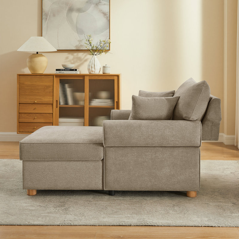 Chaise longue rembourrée en chenille avec rangement, Camel