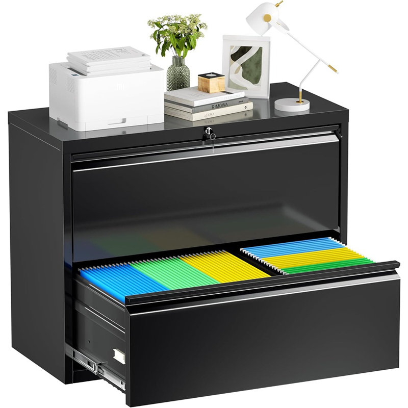 Lateral File Cabinet 2 Drawer Metal File Cabinet With L...