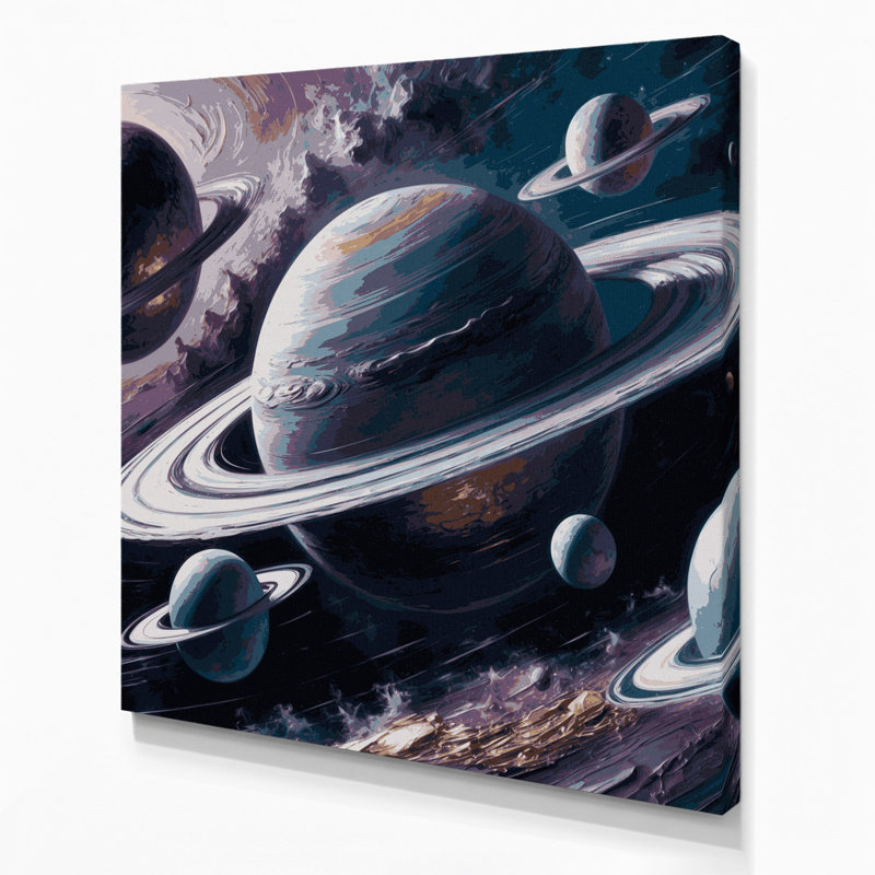SciFi Sci fi planets with multiple moons Gray Canvas Wall Art, 12" H x 12" W