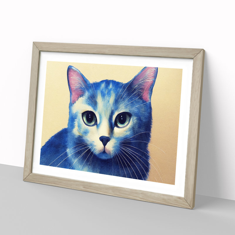 Watercolour Cat Vol.2 - Single Picture Frame Print, 25cm H x 34cm W x 2cm D, Oak