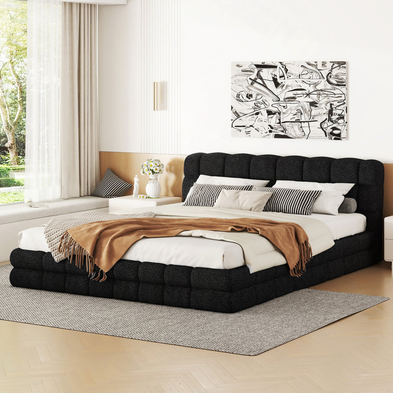 Lit moderne, lit plateforme tapissier, Noir