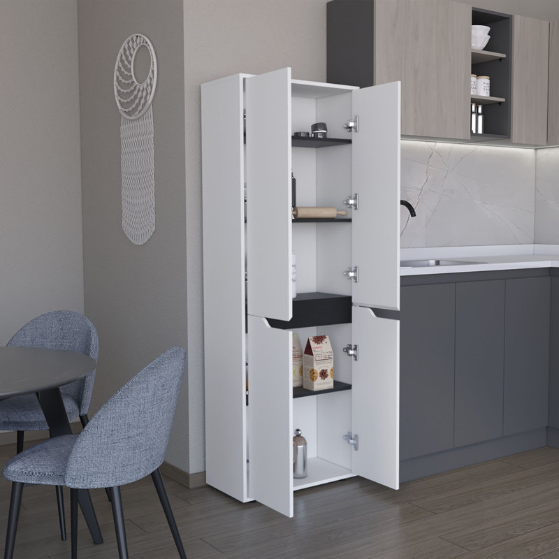 Armoire de rangement Herrin avec quatre portes et cinq tablettes intérieures, armoire