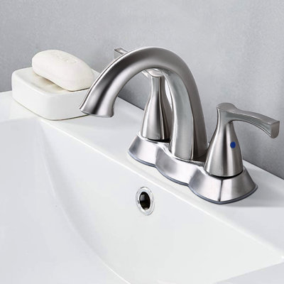 Robinet de lavabo de salle de bain 4 pouces avec finition nickel brossé - Laiton massif, 2 poignées levier, bonde escamotable, corrosion, aérateur d'eau, s'adapte à plusieurs tailles de trous de drain, meuble-lavabo à poignée facile à installer, corrosion