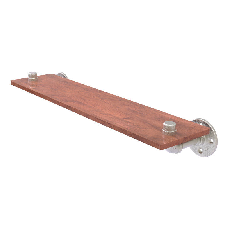 Bayer Solid Wood Industrial Pipe Shelves, Satin Nickel, 6.5" H x 22" W x 5.6" D