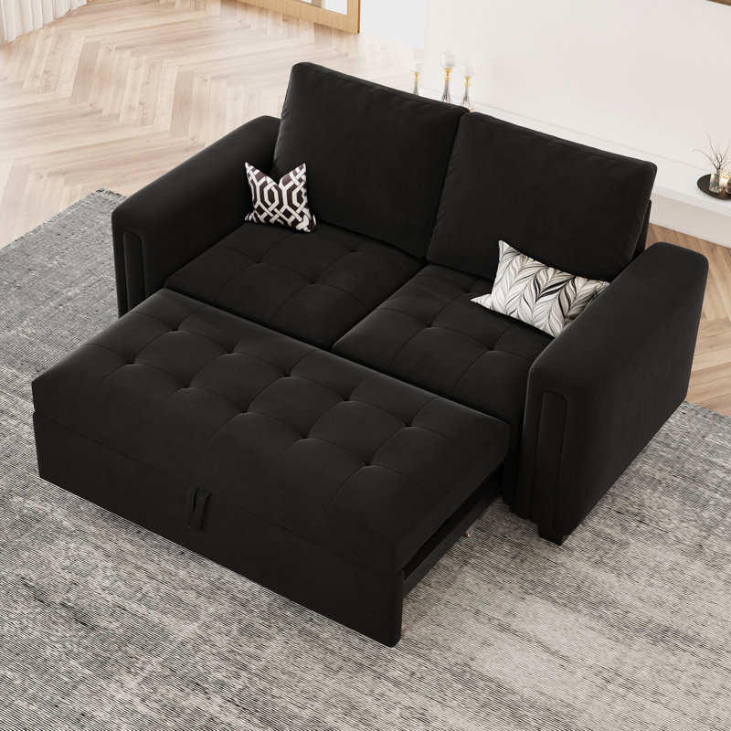 Canapé-lit modulaire en velours avec canapé-lit escamotable Shavera, Velours noir