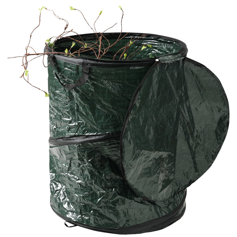 Green Collapsible Polyethylene Outdoor Trash Can with Handles