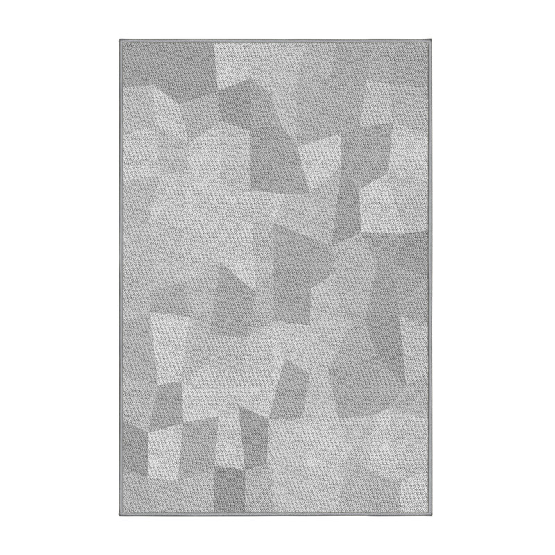 Tapis rond gris à motif géométrique, Rectangle 7 pi x 9 pi