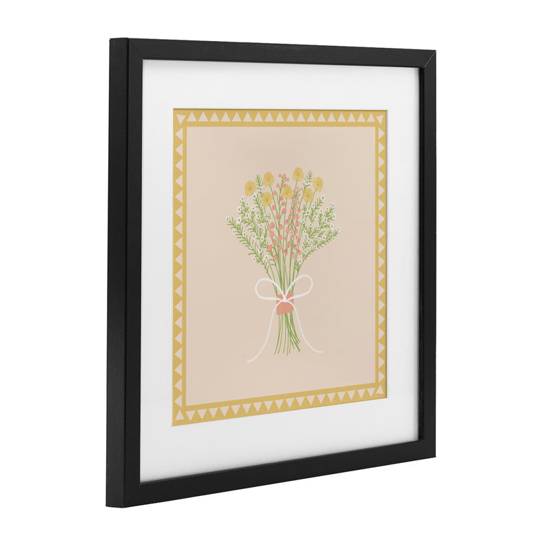 Reproduction sous verre encadrée jaune encadrée sous verre, design par Adrienne Morris, H 13 po x l 13 po, Cadre noir minuit