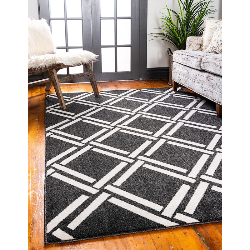 Tapis noir / beige à motif géométrique Soliana, Rectangle 9 pi x 12 pi