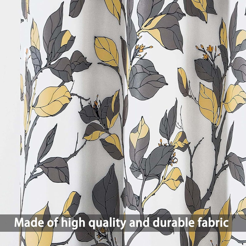 Gray and Yellow Floral Polyester Kitchen Curtain Set