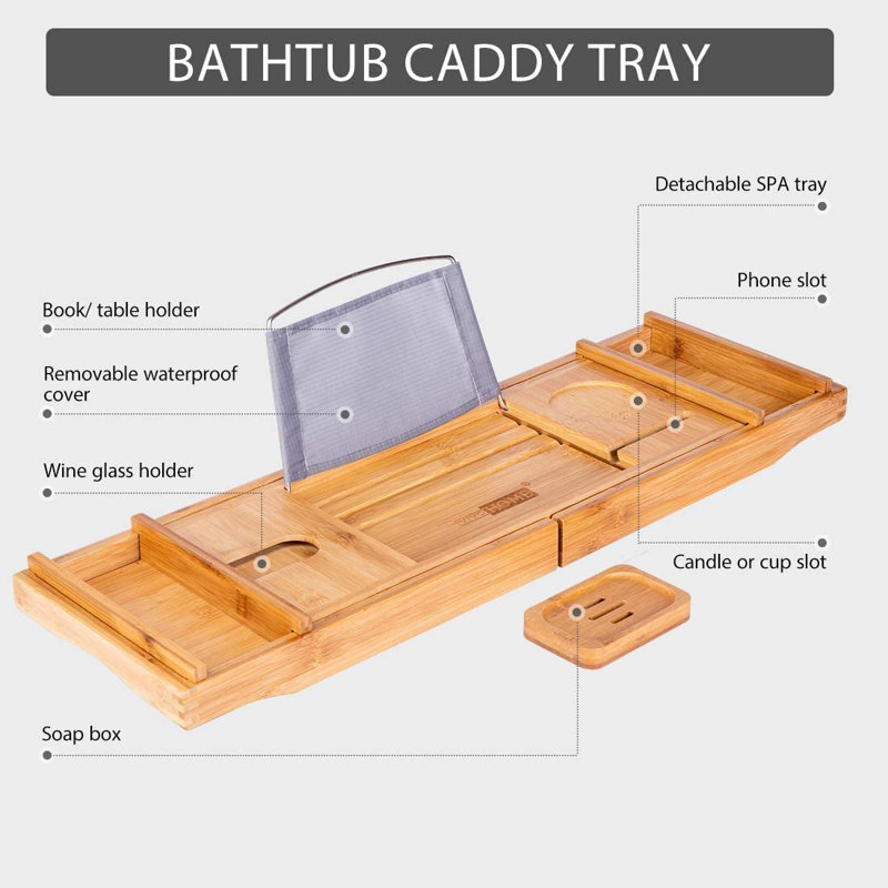 Plateau pour baignoire extensible en bambou Pamelia, Naturel