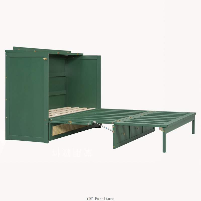 Grand lit escamotable avec grands tiroirs, vert