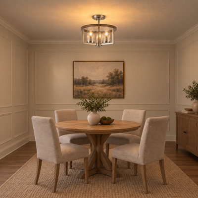 3-Light E12 Semi-Flush Ceiling Light, Nickel Metal with Clear Glass, Dimmable, UL Listed