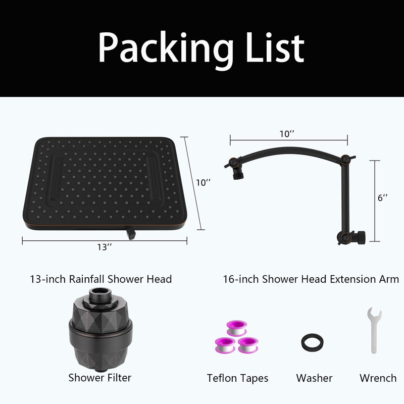 Rain Filtered Shower Head, 13'' High Pressure Rainfall,5 Modes Showerhead, With 16" Shower Head Extension Arm
