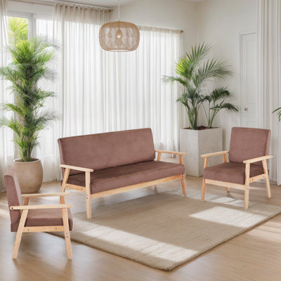 Canapé 60 po en velours et fauteuil d'appoint 2 pièces pour salon, ensemble de fauteuils relaxant de style Mid-Century avec structure en bois massif et coussin moelleux, fauteuil de lecture avec dossier