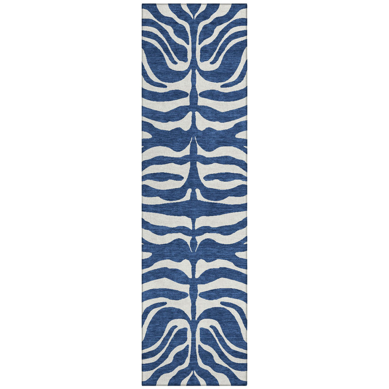 Solstice Navy Washable Indoor-Outdoor Rug - , 2'3" x 7'6"