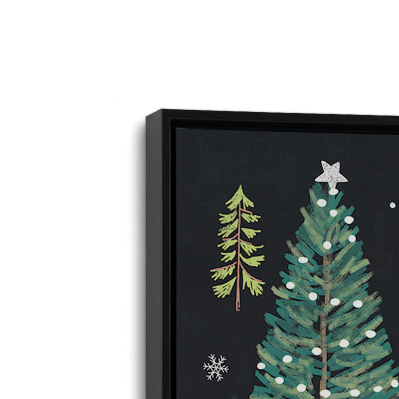 «Peace & Joy Christmas Trees» par Elizabeth Tyndall, reproduction d'art, L 36 x H 48, Black, Toile avec cadre