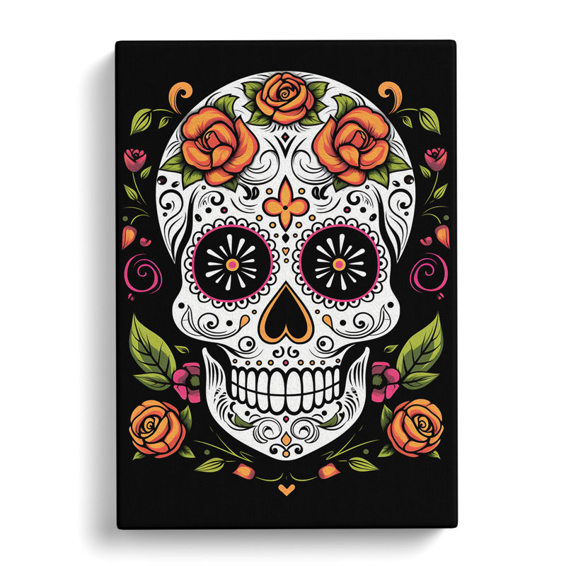 Sugar Skull Line Art - Wrapped Canvas, 60cm H x 40cm W x 3cm D