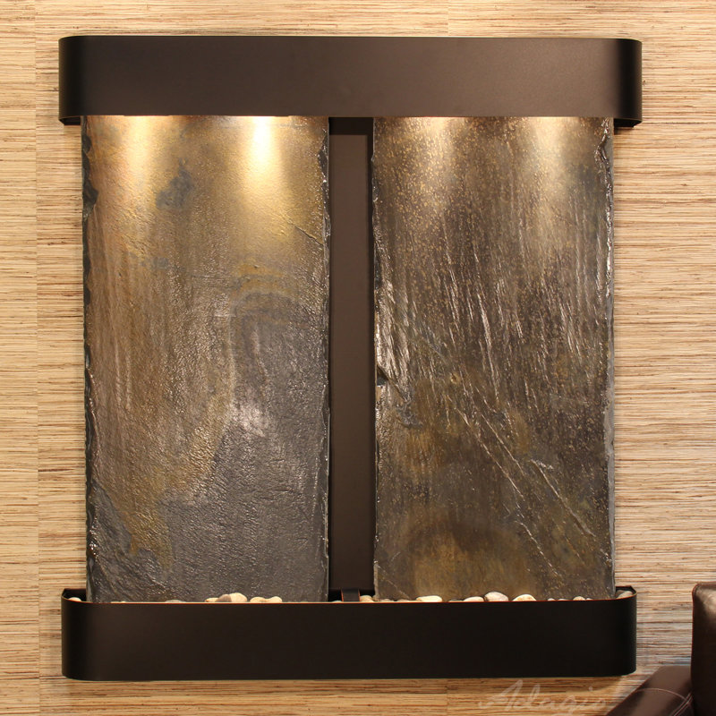 Aspen Falls Natural Stone Fountain with Light, Blackened Copper, Multi-Color Slate