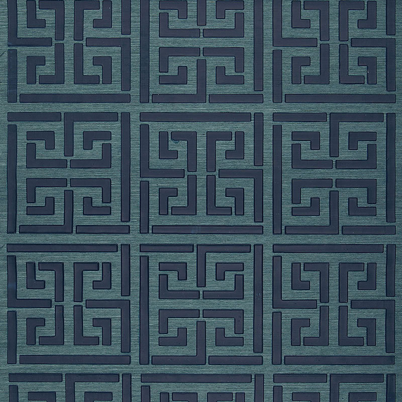 Greek Key Sisal Wallpaper, Peacock