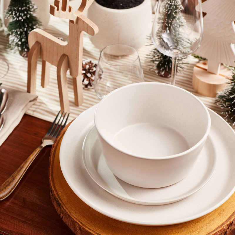 Stone Lain Albie 16-Piece Dinnerware Set Stoneware, Snow White